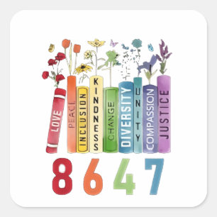 Pegatina Cuadrada 8647 Sutil Anti Trump Anti MAGA 86 47 Floral LGBT