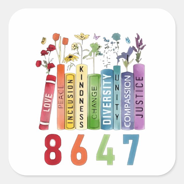 Pegatina Cuadrada 8647 Sutil Anti Trump Anti MAGA 86 47 Floral LGBT (Anverso)