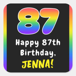 Pegatina Cuadrada 87º cumpleaños: Espectro arcoiris # 87, nombre per