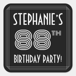 Pegatina Cuadrada 88ª fiesta de cumpleaños: estilo Art Deco y nombre