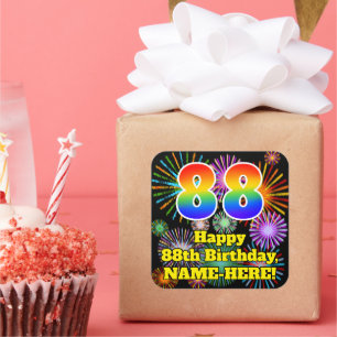 Pegatina Cuadrada 88º cumpleaños: aspecto de los fuegos artificiales