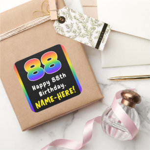Pegatina Cuadrada 88º cumpleaños: Espectro arcoiris # 88, nombre per