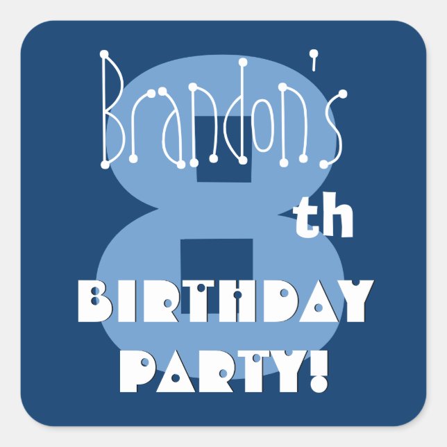 Pegatina Cuadrada 8.º Nacimiento Nacionalidad Marina y Azul Bebé (Anverso)