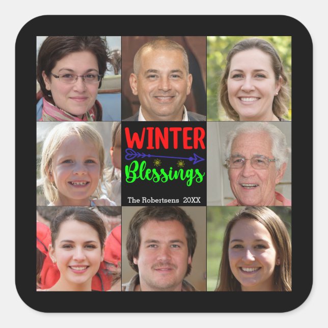 Pegatina Cuadrada 8 Navidades Personalizados de la familia de imágen (Anverso)