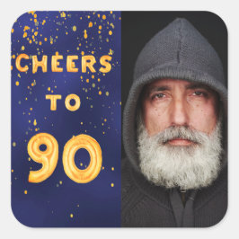 Pegatina Cuadrada 90 cumpleaños saludos de oro azul a 90 hombres