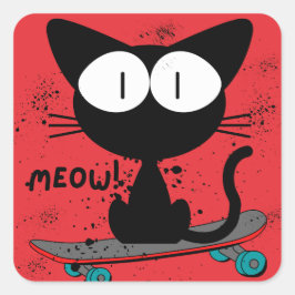 Pegatina Cuadrada 90, skateboard cat, skateboard nunca muere