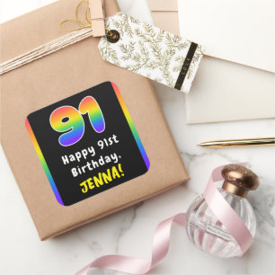 Pegatina Cuadrada 91° cumpleaños: Espectro arcoiris # 91, nombre per