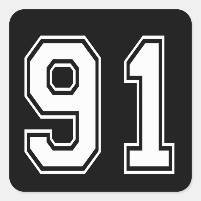 Pegatina Cuadrada 91 noventa y un número de varsity (Anverso)