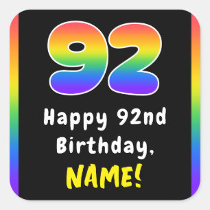 Pegatina Cuadrada 92º cumpleaños: Espectro arcoiris # 92, nombre per
