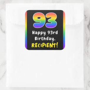 Pegatina Cuadrada 93.º cumpleaños: Espectro arcoiris # 93, nombre pe