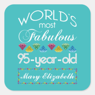 Pegatina Cuadrada 95.o Cumpleaños la mayoría de la turquesa colorida