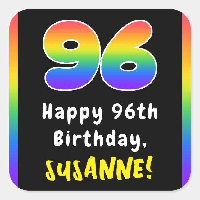 Pegatina Cuadrada 96º cumpleaños: Espectro arcoiris # 96, nombre per (Anverso)