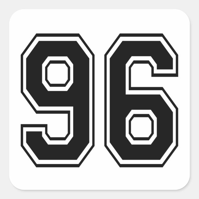 Pegatina Cuadrada 96 noventa y seis números de varsity (Anverso)