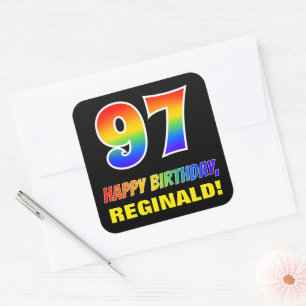 Pegatina Cuadrada 97º cumpleaños: audaz, divertido, simple, arcoiris