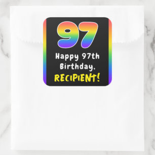 Pegatina Cuadrada 97º cumpleaños: Espectro arcoiris # 97, nombre per