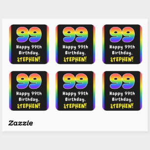 Pegatina Cuadrada 99º cumpleaños: Espectro arcoiris # 99, nombre per