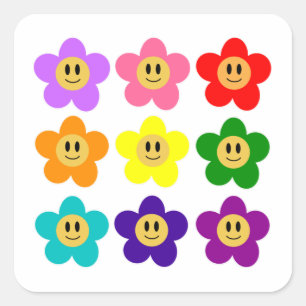 Pegatina Cuadrada 9 Flores de Colores del Orgullo LGBT