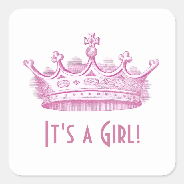 Pegatina Cuadrada A02 de la corona rosa Baby Shower o Invitación (Anverso)