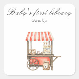 Pegatina Cuadrada A baby is brewing coffee - baby's first library