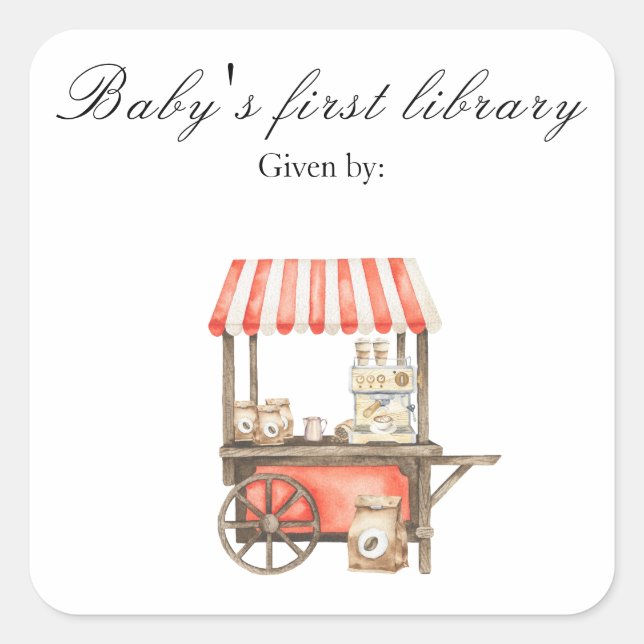 Pegatina Cuadrada A baby is brewing coffee - baby's first library (Anverso)