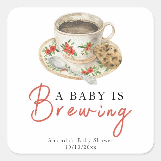 Pegatina Cuadrada A Baby Is Brewing Coffee Cup Baby Shower (Anverso)