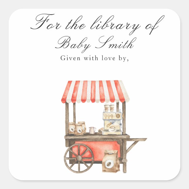 Pegatina Cuadrada A baby is brewing coffee - for the library of (Anverso)