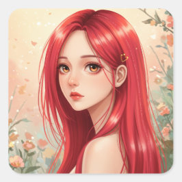 Pegatina Cuadrada A beautiful girl exuding grace in nature