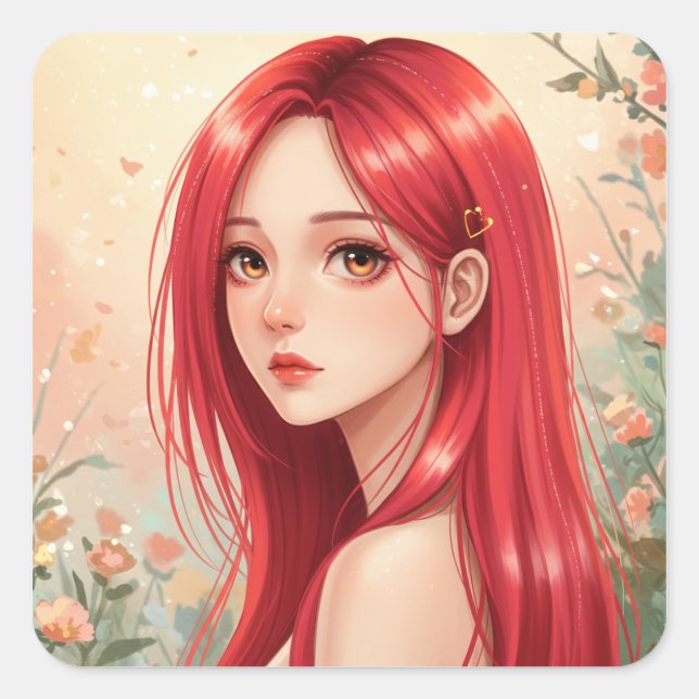 Pegatina Cuadrada A beautiful girl exuding grace in nature (Anverso)