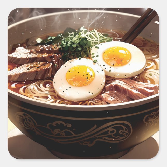 Pegatina Cuadrada A bowl of noodles (Anverso)