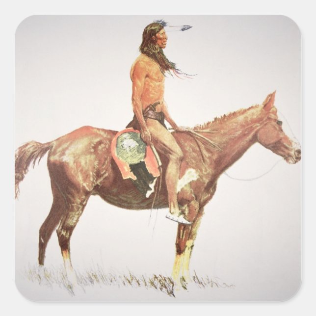 Pegatina Cuadrada A Cheyenne Brave, 1901 (color litho) (Anverso)