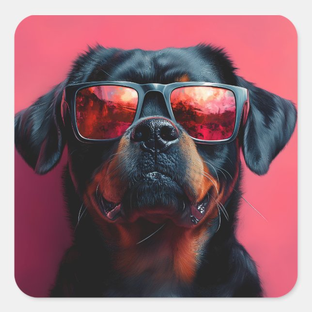Pegatina Cuadrada A cool rottweiler with sunglasses (Anverso)