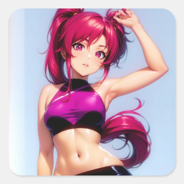 Pegatina Cuadrada A cute anime girl (Anverso)