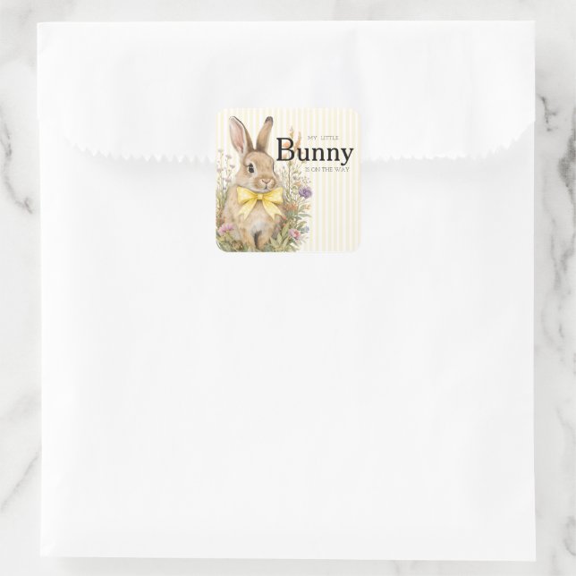 Pegatina Cuadrada A cute little Floral Bunny Yellow Bow Baby Shower  (Bolso)