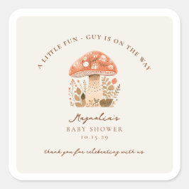 Pegatina Cuadrada A Fun Little Guy is on the Way Baby Shower 