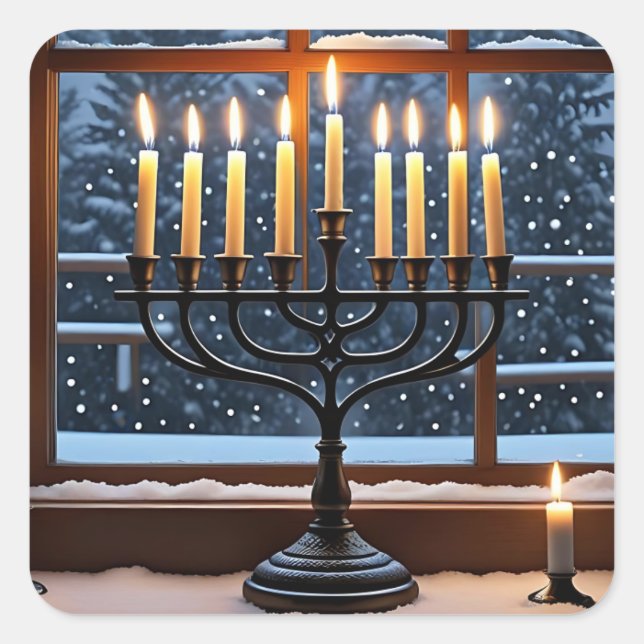 Pegatina Cuadrada A Hanukkah Winter Night  (Anverso)