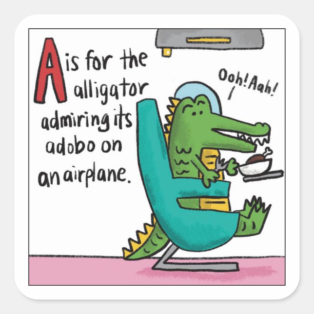 Pegatina Cuadrada A is for Alligator Adobo T-Shirt (Anverso)