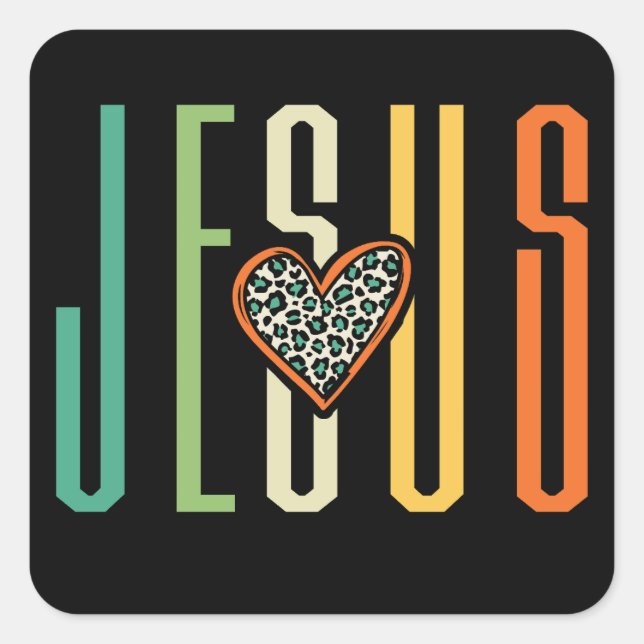 Pegatina Cuadrada A Jesús le encanta el corazón retro (Anverso)