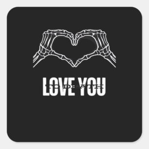 Pegatina Cuadrada A la muerte - Skeleton Heart Hands Classic