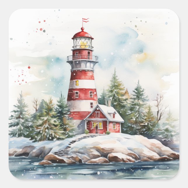Pegatina Cuadrada A Lighthouse in Winter (Anverso)