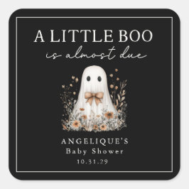 Pegatina Cuadrada A Little Boo Ghost Wildflowers Baby Shower 