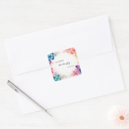 Pegatina Cuadrada A Little Butterfly On It’s away Baby Shower