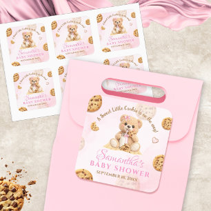 Pegatina Cuadrada A little Cookie Girl Baby Shower - Teddy Bear Pink
