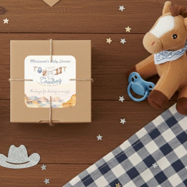 Pegatina Cuadrada A Little Cowboy Western Canyon Baby Shower (Subido por el creador)
