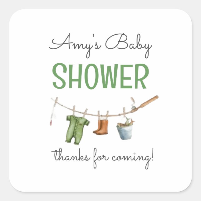 Pegatina Cuadrada A Little Fisherman Baby Shower (Anverso)