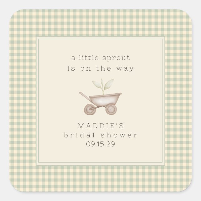 Pegatina Cuadrada A Little Sprout is on the Way Baby Shower  (Anverso)