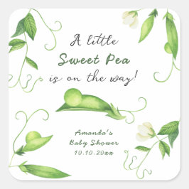 Pegatina Cuadrada A Little Sweet Pea Is On The Way Baby Shower