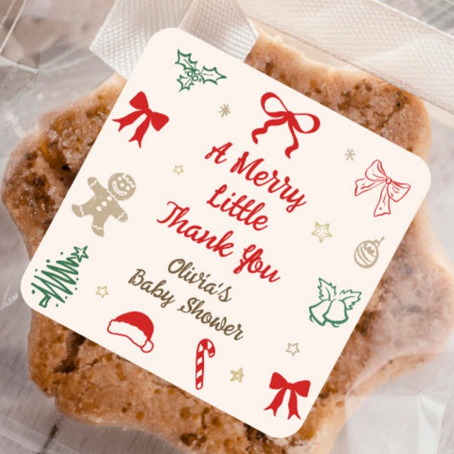 Pegatina Cuadrada A Merry Little Thank You Christmas Baby Shower (Subido por el creador)