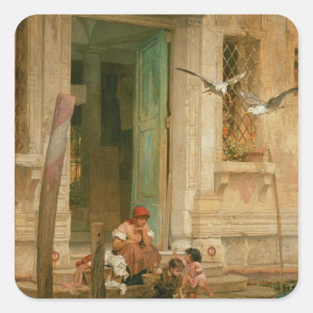 Pegatina Cuadrada A orillas del canal, Venecia (Anverso)