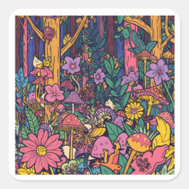 Pegatina Cuadrada A psychedelic woodland Sticker