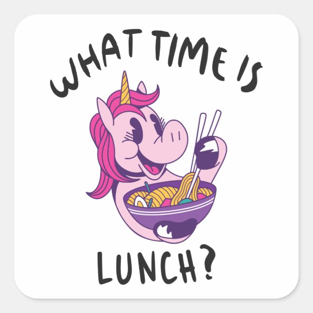 Pegatina Cuadrada ¿A qué hora es el almuerzo? (Anverso)